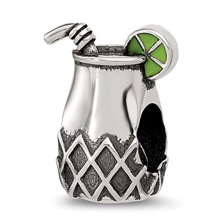 Sterling Silver Reflections Enamel Lime In Fancy Drink Bead