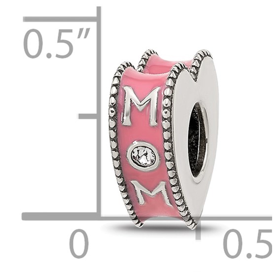 Sterling Silver Reflections Crystal and Enamel Pink Heart MOM Bead