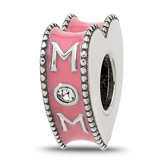 Sterling Silver Reflections Crystal and Enamel Pink Heart MOM Bead