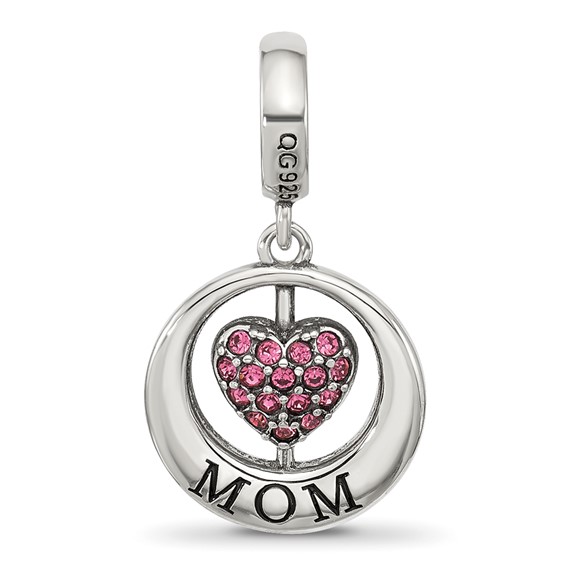 Sterling Silver Reflections Enameled MOM & Pink Crystal Heart Bead