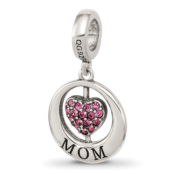 Sterling Silver Reflections Enameled MOM & Pink Crystal Heart Bead