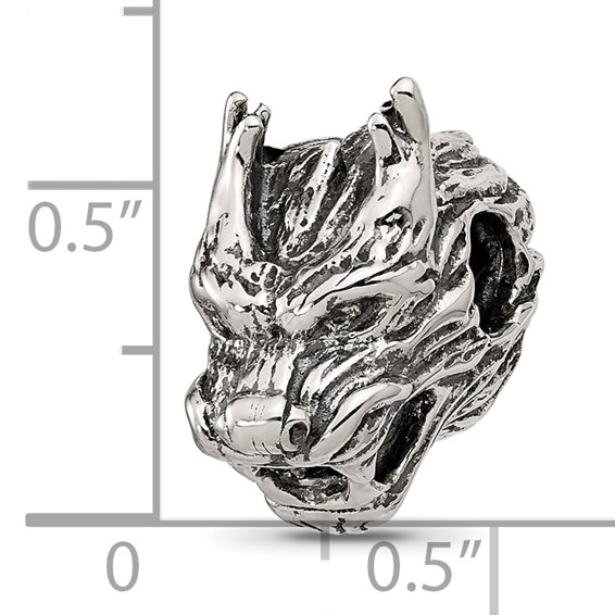 Sterling Silver Textured Dragon Head Bead