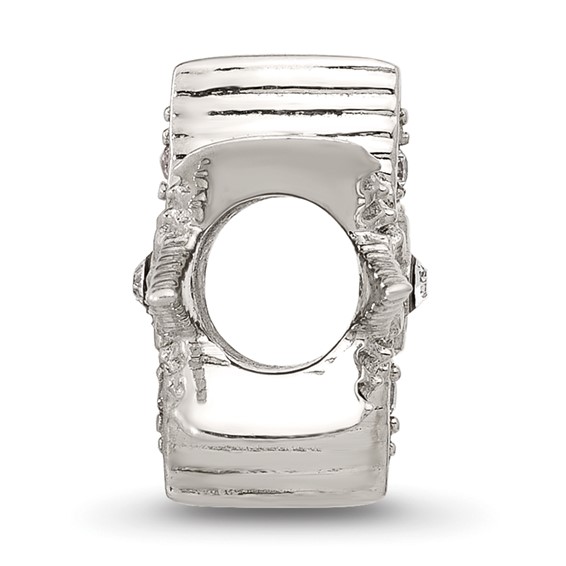 Sterling Silver Textured And Polished CZ Star Bead