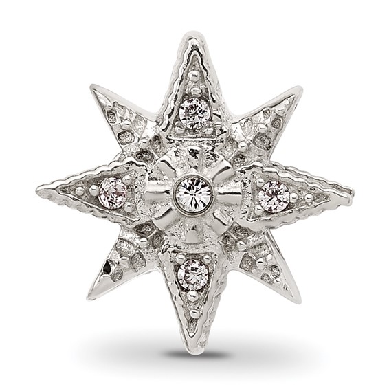 Sterling Silver Textured And Polished CZ Star Bead