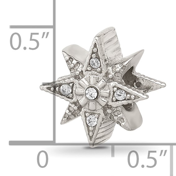 Sterling Silver Textured And Polished CZ Star Bead