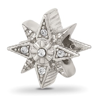 Sterling Silver Textured And Polished CZ Star Bead