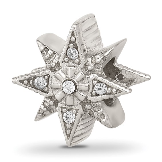 Sterling Silver Textured And Polished CZ Star Bead
