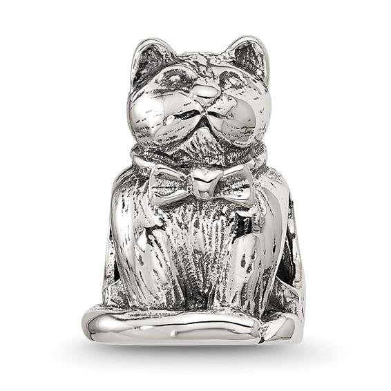 Sterling Silver Textured Sitting Cat Bead