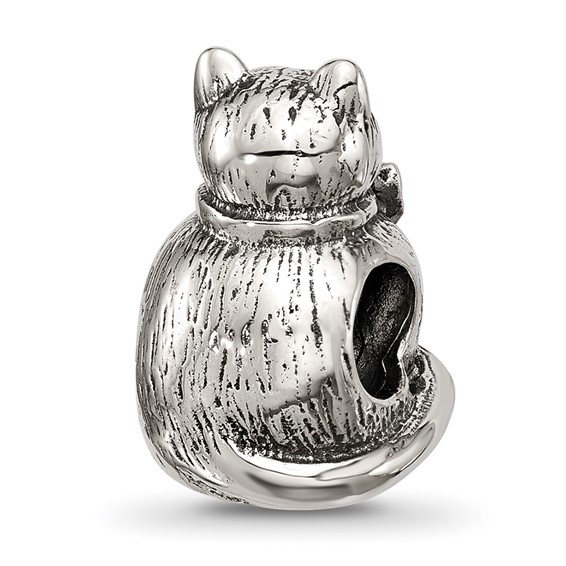 Sterling Silver Textured Sitting Cat Bead