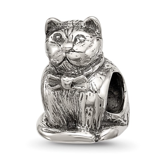 Sterling Silver Textured Sitting Cat Bead