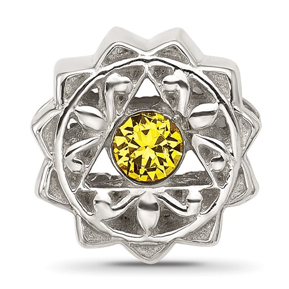 Sterling Silver Brushed And Polished Yellow Crystal Bead