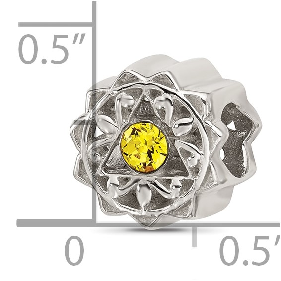 Sterling Silver Brushed And Polished Yellow Crystal Bead