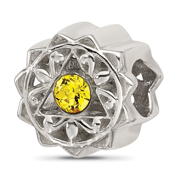 Sterling Silver Brushed And Polished Yellow Crystal Bead
