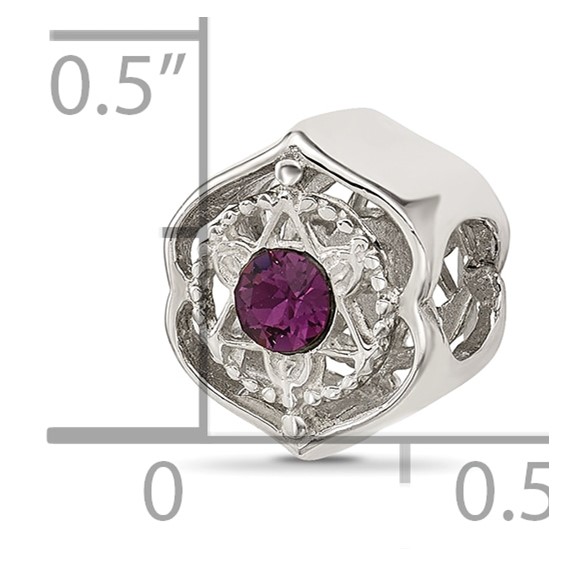 Sterling Silver Brushed And Polished Purple Crystal Bead