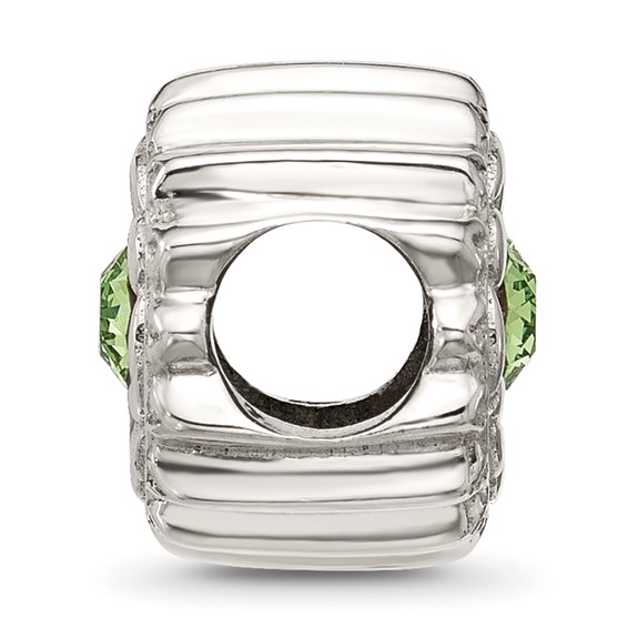 Sterling Silver Brushed And Polished Green Crystal Bead