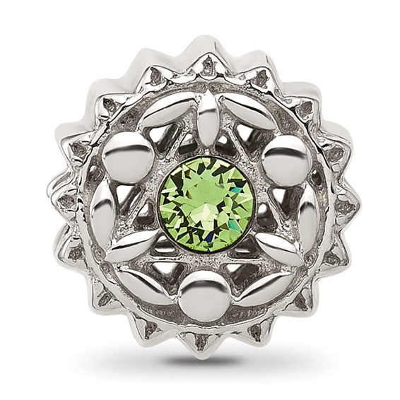 Sterling Silver Brushed And Polished Green Crystal Bead