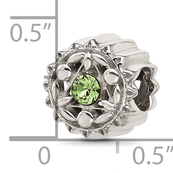 Sterling Silver Brushed And Polished Green Crystal Bead