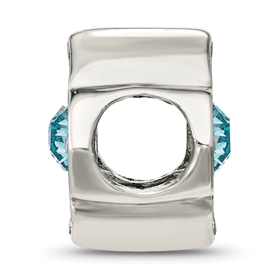 Sterling Silver Brushed And Polished Blue Crystal Bead