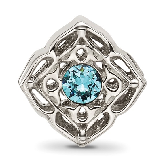 Sterling Silver Brushed And Polished Blue Crystal Bead