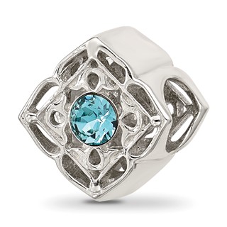 Sterling Silver Brushed And Polished Blue Crystal Bead