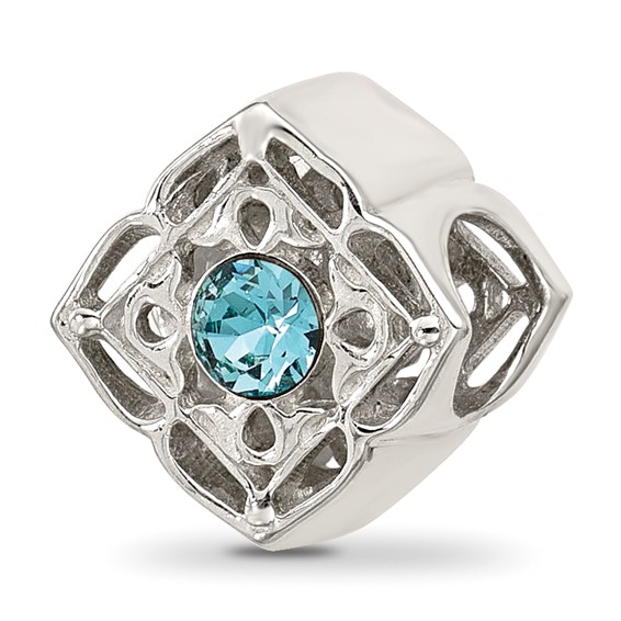 Sterling Silver Brushed And Polished Blue Crystal Bead