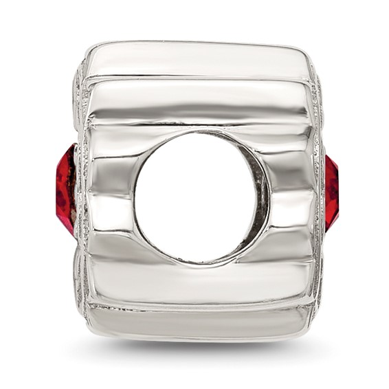 Sterling Silver Brushed And Polished Red Crystal Bead