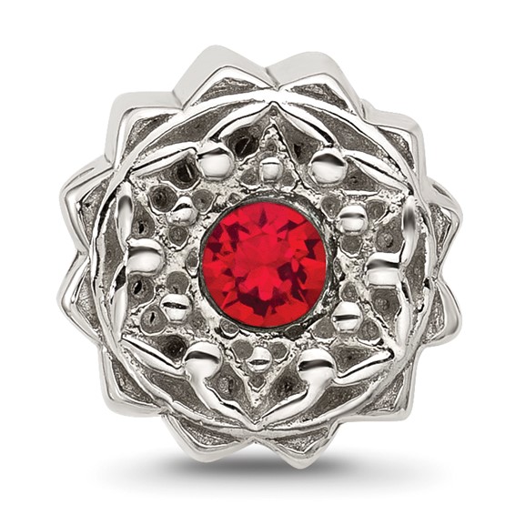 Sterling Silver Brushed And Polished Red Crystal Bead