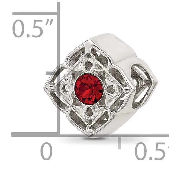Sterling Silver Brushed And Polished Red Crystal Bead