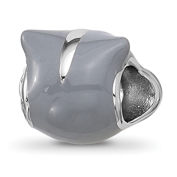 Sterling Silver Reflections Kids Enamel Grey Squirrel Face Bead