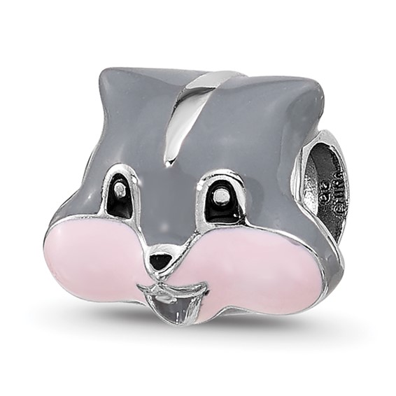 Sterling Silver Reflections Kids Enamel Grey Squirrel Face Bead
