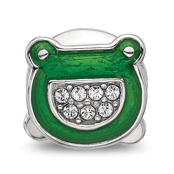 Sterling Silver Reflections Enamel Frog With Crystal Bead