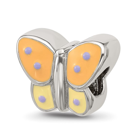 Sterling Silver Reflections Enamel Orange & Yellow Butterfly Bead