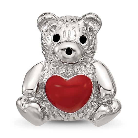 Sterling Silver Reflections Enamel Bear With Red Heart Bead