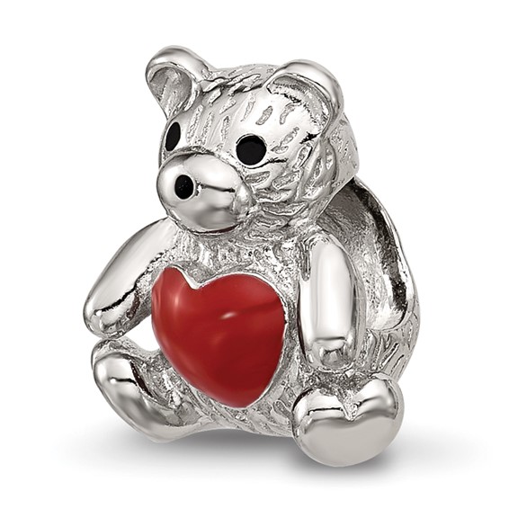 Sterling Silver Reflections Enamel Bear With Red Heart Bead