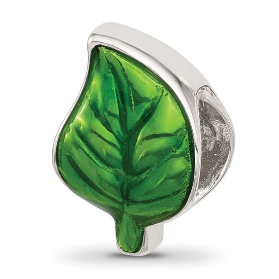 Sterling Silver Reflections Enamel Green Leaf Bead