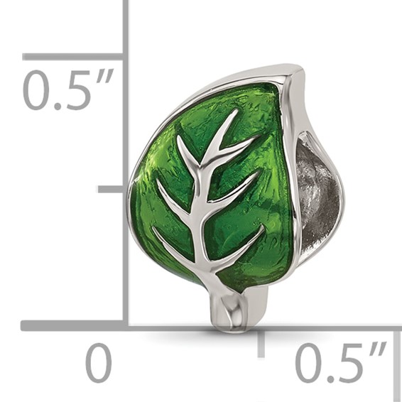 Sterling Silver Reflections Enamel Green Leaf Bead