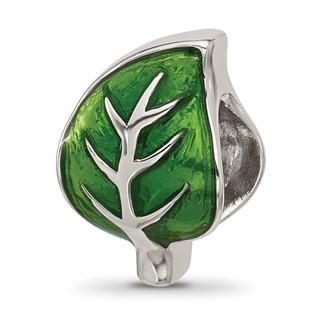 Sterling Silver Reflections Enamel Green Leaf Bead