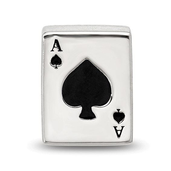 Sterling Silver Reflections Enamel Deck Of Cards With Spades Showing Bead