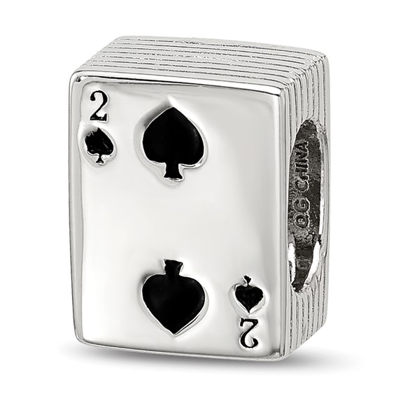 Sterling Silver Reflections Enamel Deck Of Cards With Spades Showing Bead