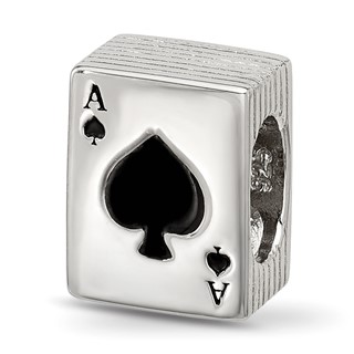 Sterling Silver Reflections Enamel Deck Of Cards With Spades Showing Bead
