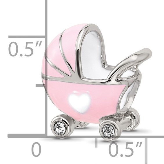 Sterling Silver Reflections Enamel Baby Carriage with Crystal Bead
