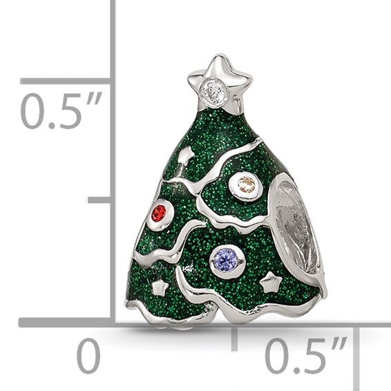 Sterling Silver Reflections Enamel CZ Christmas Tree Bead