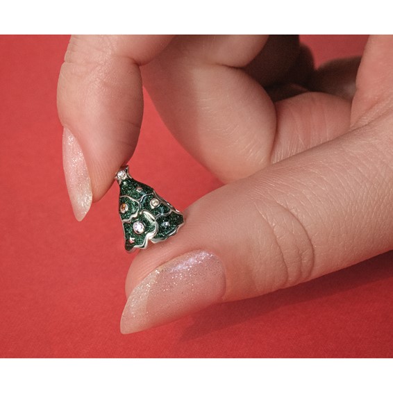 Sterling Silver Reflections Enamel CZ Christmas Tree Bead