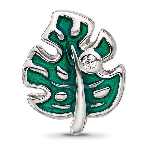 Sterling Silver Reflections CZ Enamel Leaf
