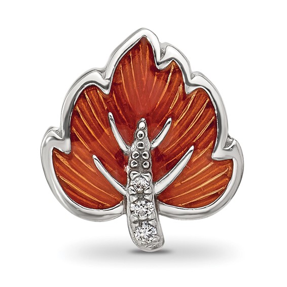Sterling Silver Reflections CZ Enamel Ember Red Leaf