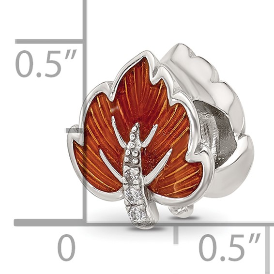 Sterling Silver Reflections CZ Enamel Ember Red Leaf