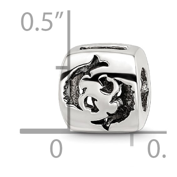 Sterling Silver Reflections Pisces Zodiac Antiqued Bead
