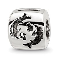 Sterling Silver Reflections Pisces Zodiac Antiqued Bead view 1
