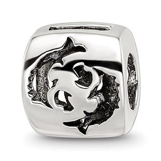 Sterling Silver Reflections Pisces Zodiac Antiqued Bead