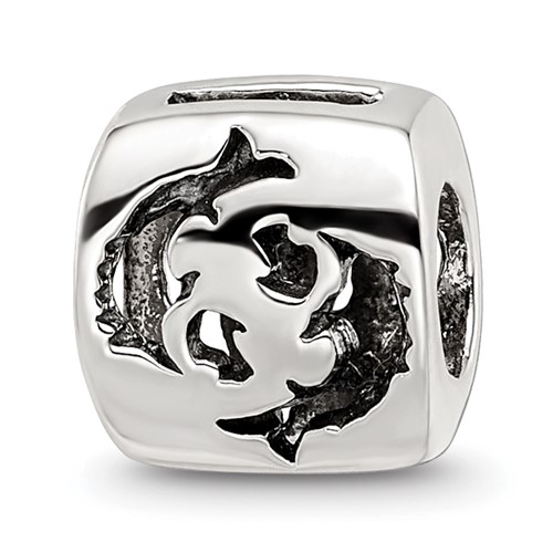 Sterling Silver Reflections Pisces Zodiac Antiqued Bead